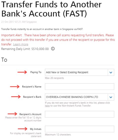 how can i directly transfer money toa visa account ocbc
